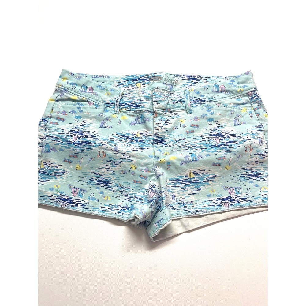 Old Navy The Pixie Shorts Womens 10 Blue Beach Scene Sailboat Print Chino 0453